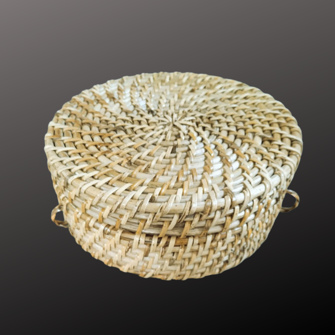 Handwoven Bamboo Round Storage Box with Lid
